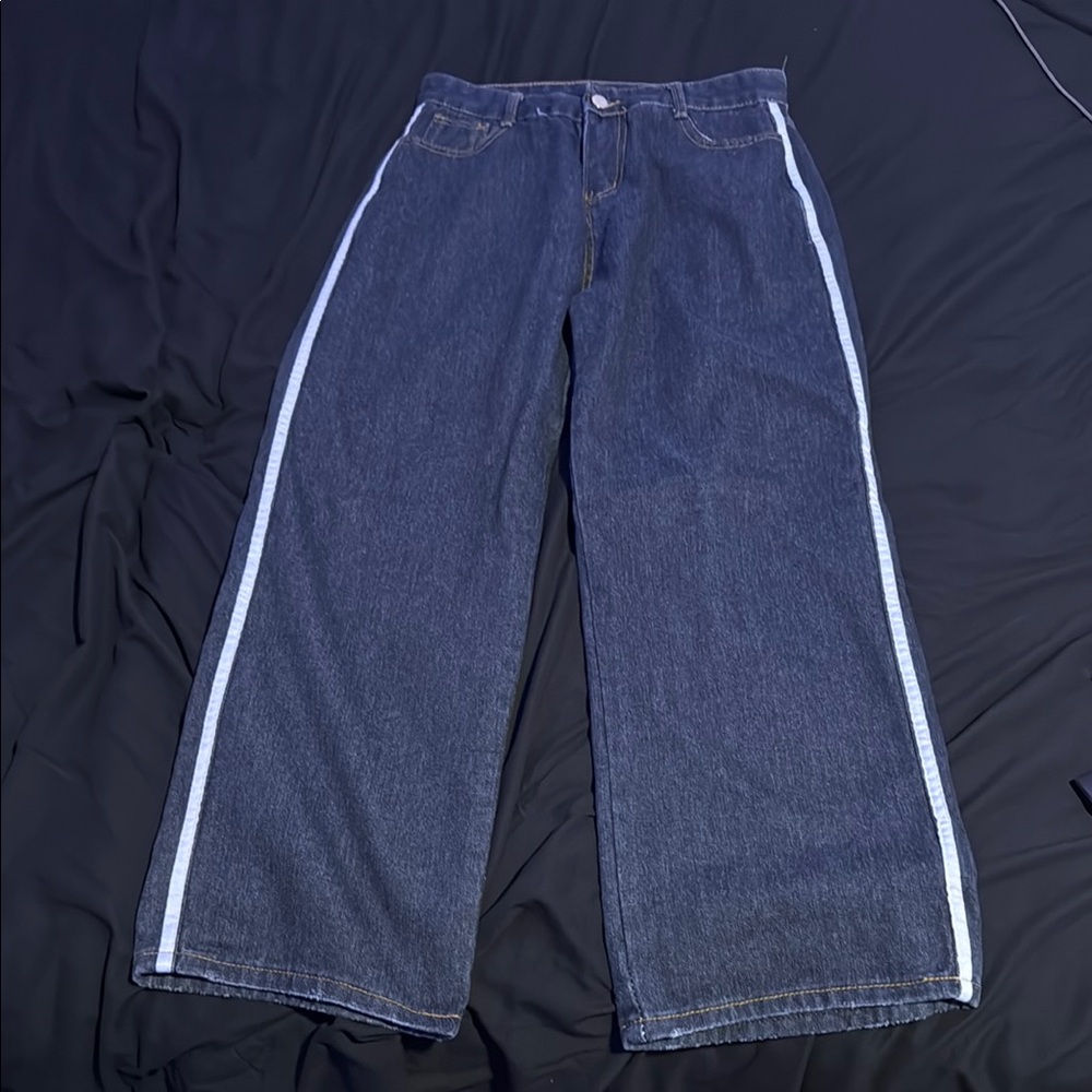 JNCO Blue Wide Leg Jeans with White Stripes
